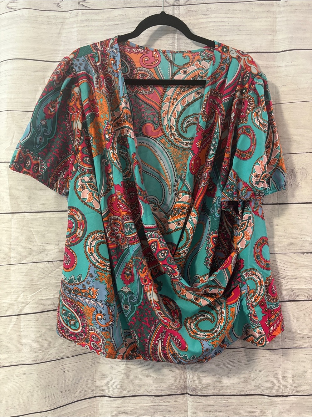 Turquoise Paisley Draped Women's Top